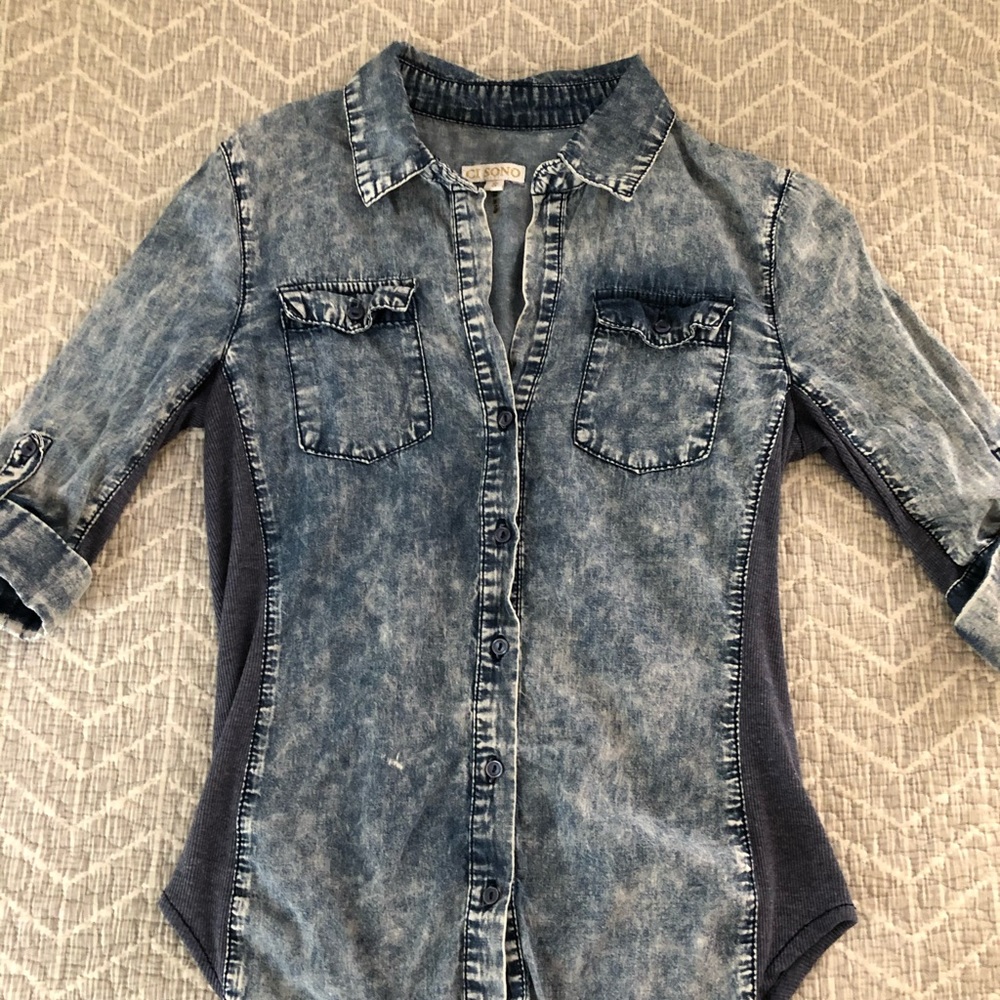 Ci sono collared button up long sleeve denim sm